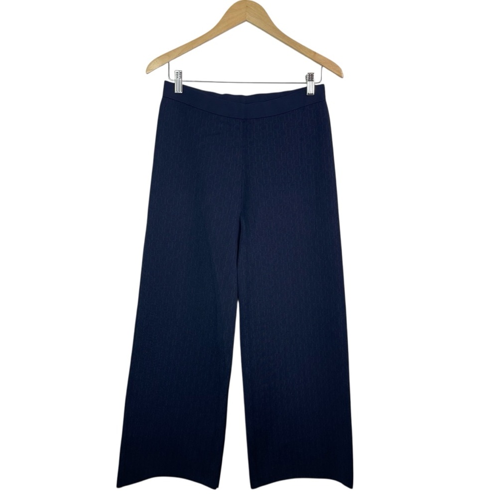 Carolina Herrera Pull-On Monogram Printed Stretch Jersey Knit Wide Leg Pants